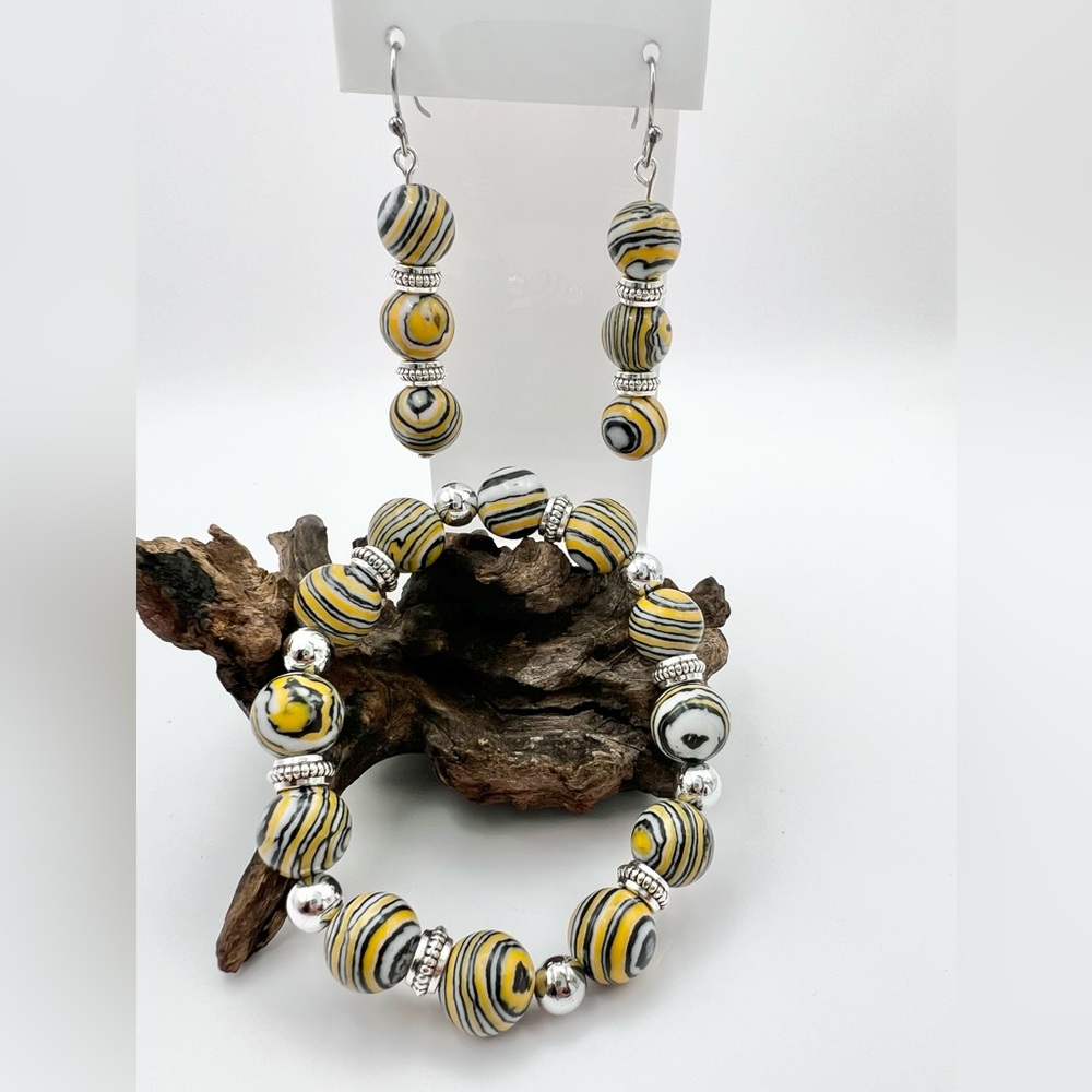 YELLOW STRIPED STONE JEWELRY SET